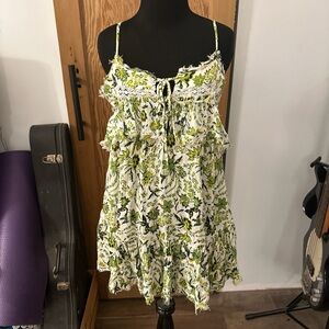 Free People Green and White Floral Mini Dress